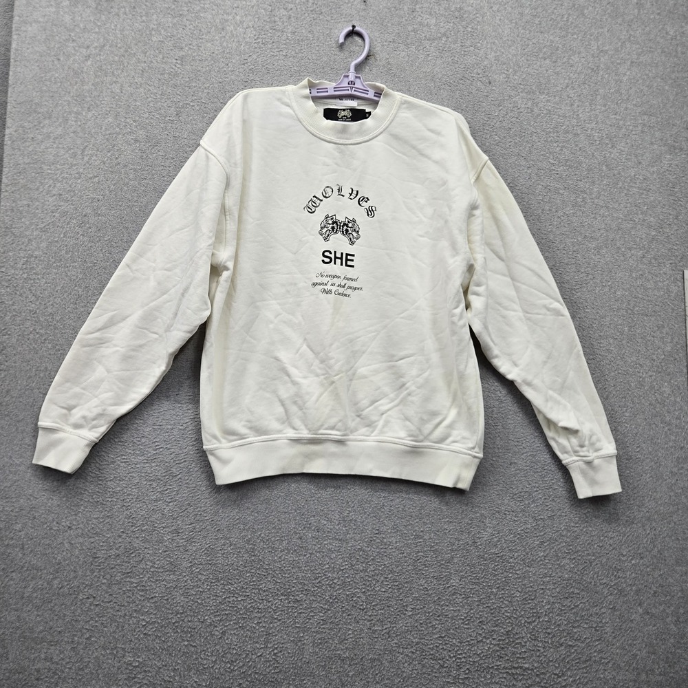 Darc Sport Women Sweatshirt S Ivory Wolves She Graphic Print Fleece 969/1000